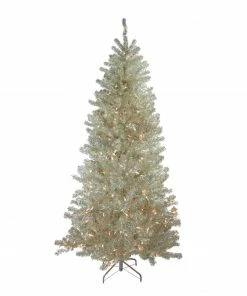Northlight 6' Pre-Lit Silver Champagne Artificial Metallic Tinsel Christmas Tree - Clear Lights