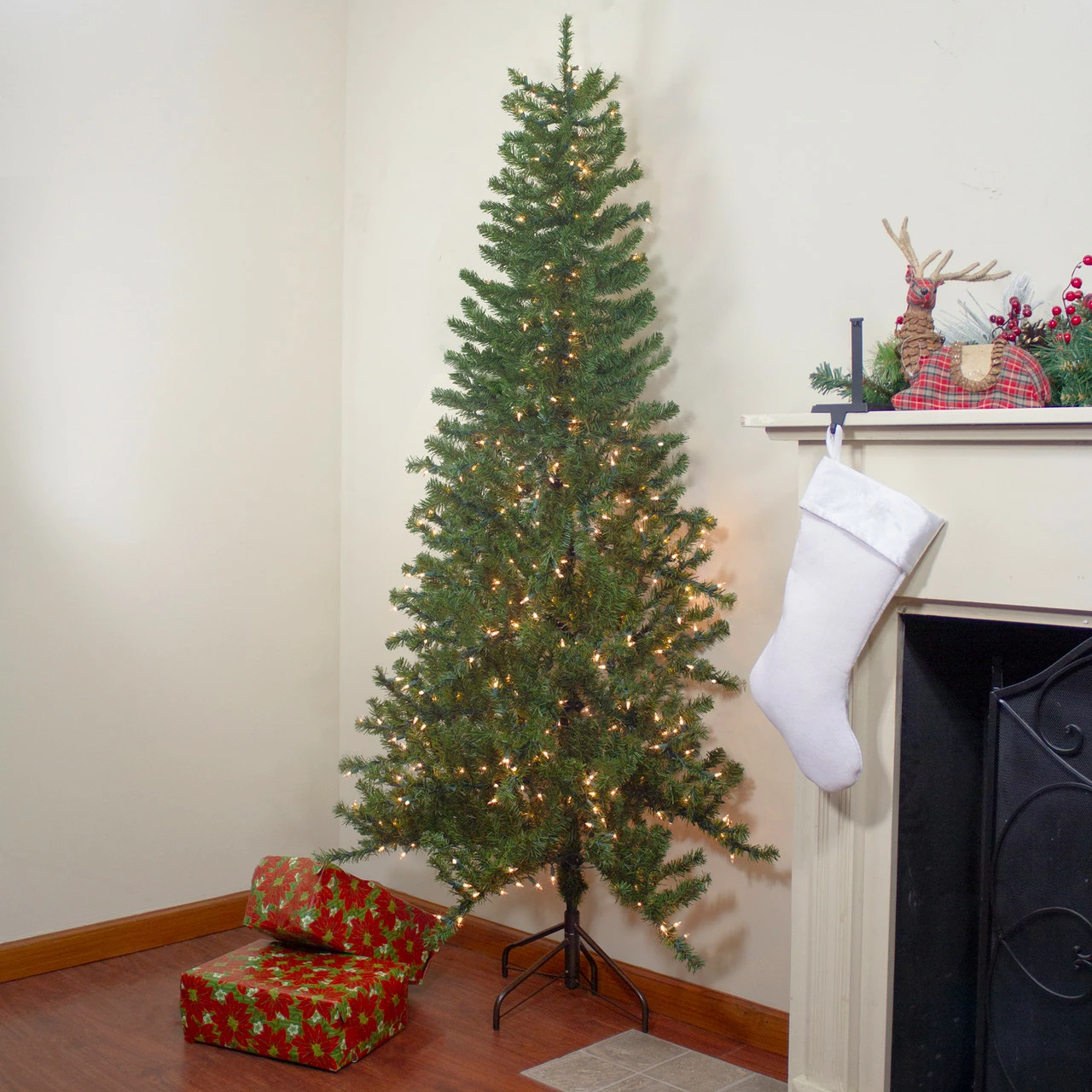 Northlight 6.5' Pre-Lit Canadian Pine Slim Artificial Christmas Wall Tree - Clear Lights 4 Northlight 6.5' Pre-Lit Canadian Pine Slim Artificial Christmas Wall Tree - Clear Lights - Image 2