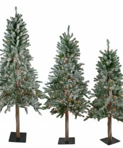 Northlight Set Of 3 Pre-Lit Slim Flocked Alpine Artificial Christmas Trees 6' - Multicolor Lights