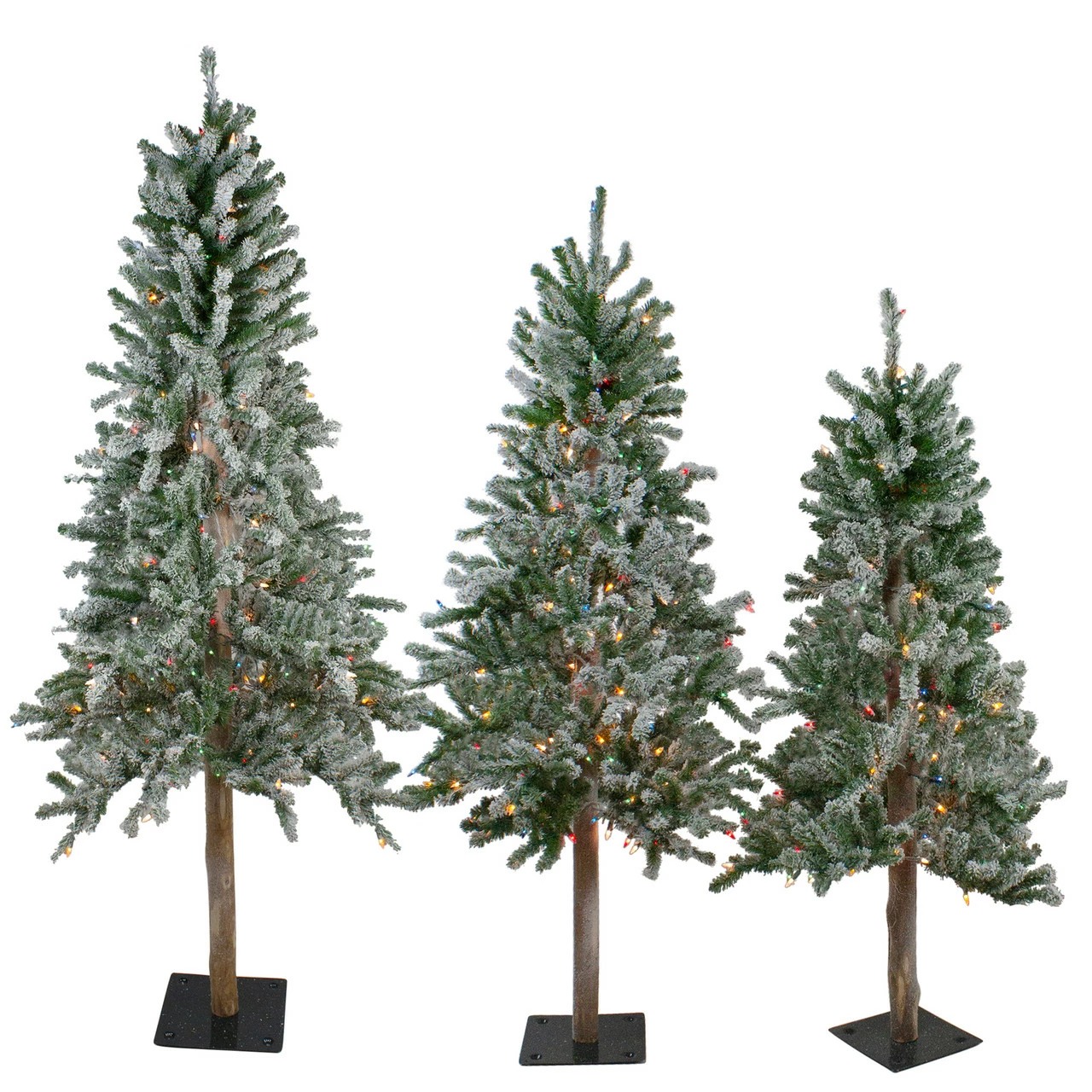 Northlight Set Of 3 Pre-Lit Slim Flocked Alpine Artificial Christmas Trees 6' - Multicolor Lights 3 Northlight Set Of 3 Pre-Lit Slim Flocked Alpine Artificial Christmas Trees 6' - Multicolor Lights