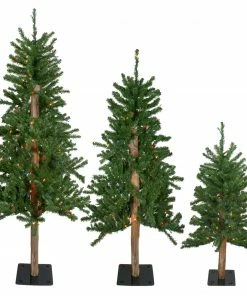 Northlight Set Of 3 Pre-Lit Slim Alpine Artificial Christmas Trees 5' - Multicolor Lights