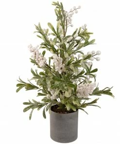 Northlight 2' Potted White Berry And Frosted Pine Christmas Tree, Unlit