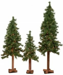 Northlight Set Of 3 Pre-Lit Woodland Alpine Artificial Christmas Trees 5' - Clear Lights