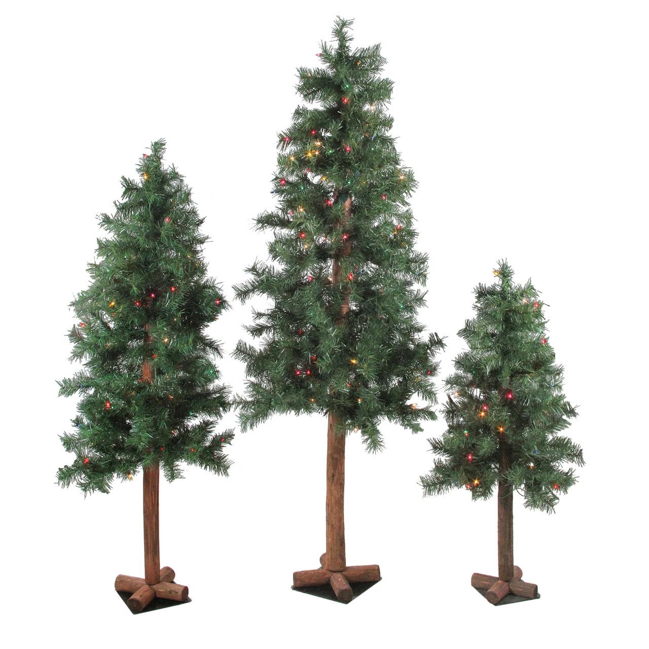 Northlight Set Of 3 Pre-Lit Slim Woodland Alpine Artificial Christmas Trees 5' - Multicolor Lights 3 Northlight Set Of 3 Pre-Lit Slim Woodland Alpine Artificial Christmas Trees 5' - Multicolor Lights