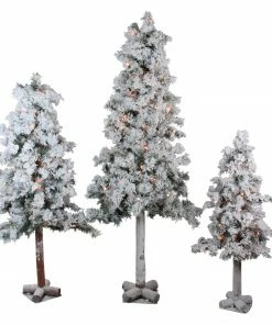Northlight Set Of 3 Pre-Lit Heavily Flocked Alpine Artificial Christmas Trees 5' - Clear Lights
