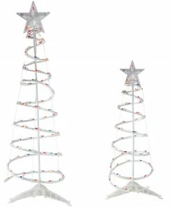 Northlight Set Of 2 Lighted Multi-Color Outdoor Spiral Christmas Cone Trees 4', 6'