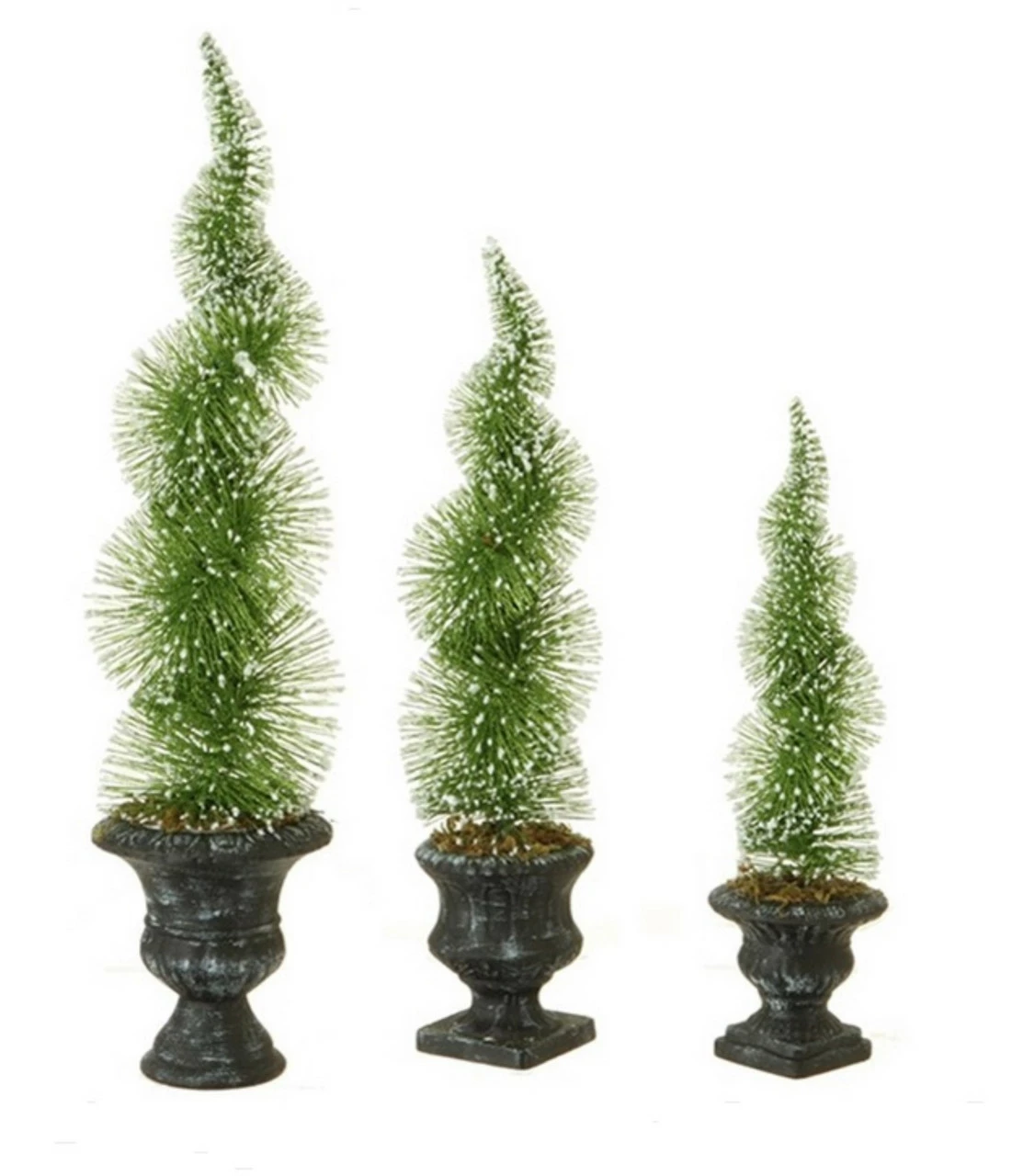 Raz Set Of 3 Potted Sparkling Frosted Spiral Topiary Artificial Christmas Tree 1.5' - Unlit 3 Raz Set Of 3 Potted Sparkling Frosted Spiral Topiary Artificial Christmas Tree 1.5' - Unlit - Image 2