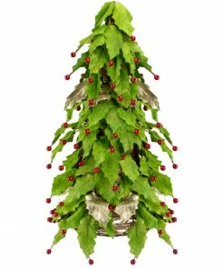 Roman 1.5' Slim Twas Night Red Holly Berry And Leaf Artificial Christmas Cone Tree - Unlit