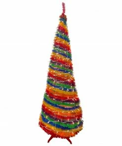 Northlight 6' Pre-Lit Rainbow Tinsel Pop-Up Artificial Christmas Tree, Clear Lights