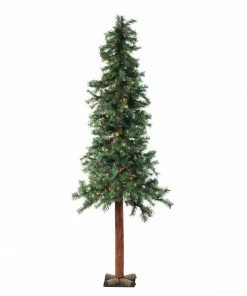 Allstate 7' Pre-Lit Slim Traditional Woodland Alpine Artificial Christmas Tree - Multicolor Lights