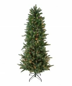 Vickerman 7.5' Pre-Lit Slim Vermont Fir Green Instant Shape Artificial Christmas Tree - Clear Dura-Lit Lights