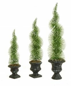 Raz Set Of 3 Potted Sparkling Frosted Spiral Topiary Artificial Christmas Tree 1.5' - Unlit
