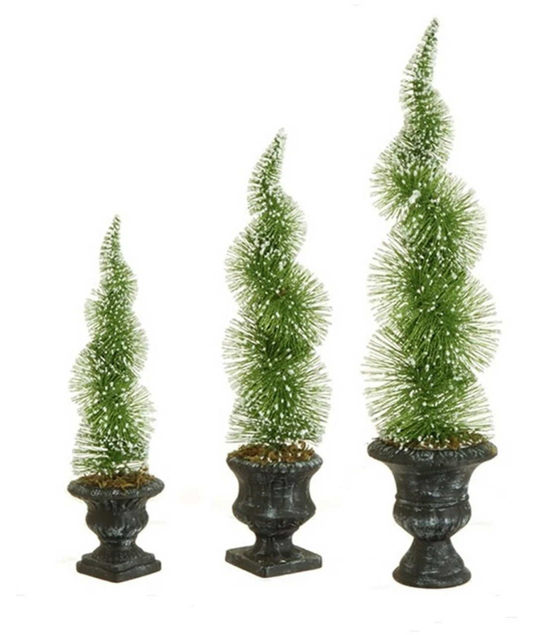 Raz Set Of 3 Potted Sparkling Frosted Spiral Topiary Artificial Christmas Tree 1.5' - Unlit 2 Raz Set Of 3 Potted Sparkling Frosted Spiral Topiary Artificial Christmas Tree 1.5' - Unlit